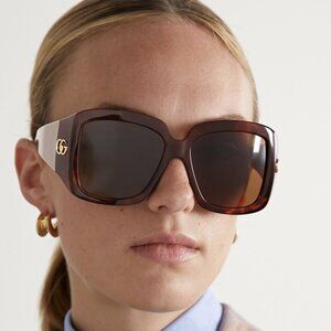 NEW Gucci GG1402S 002 Blonde Havana Dark Brown Women Square Oversized Sunglasses